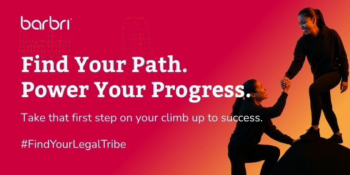 Find Your Path. Power Your Progress. Take that first step on your climb up to success. #FindyourLegalTribe. [a woman holding out a hand and supporting another woman to climb up]